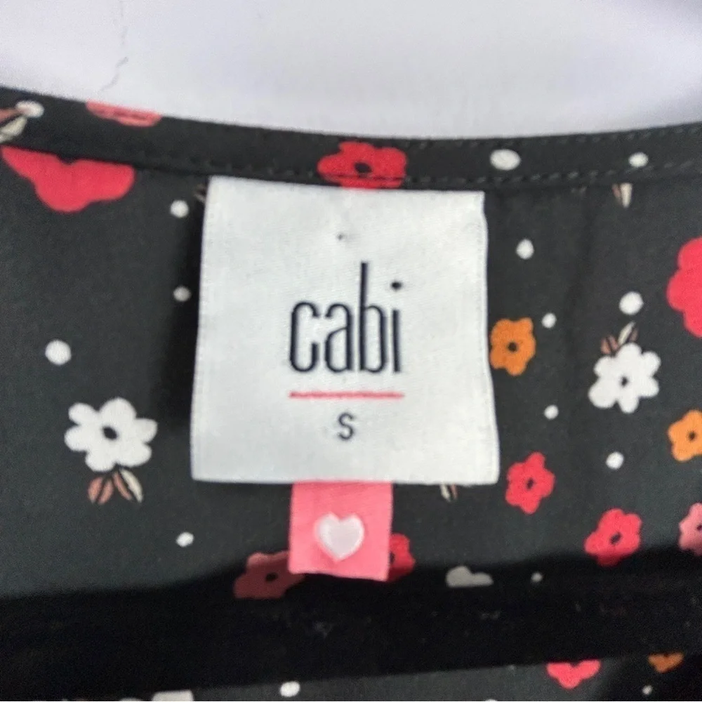 Cabi Floral Long Sleeves Striped Cuffs Button Down Blouse Small Black Red - Picture 6 of 13
